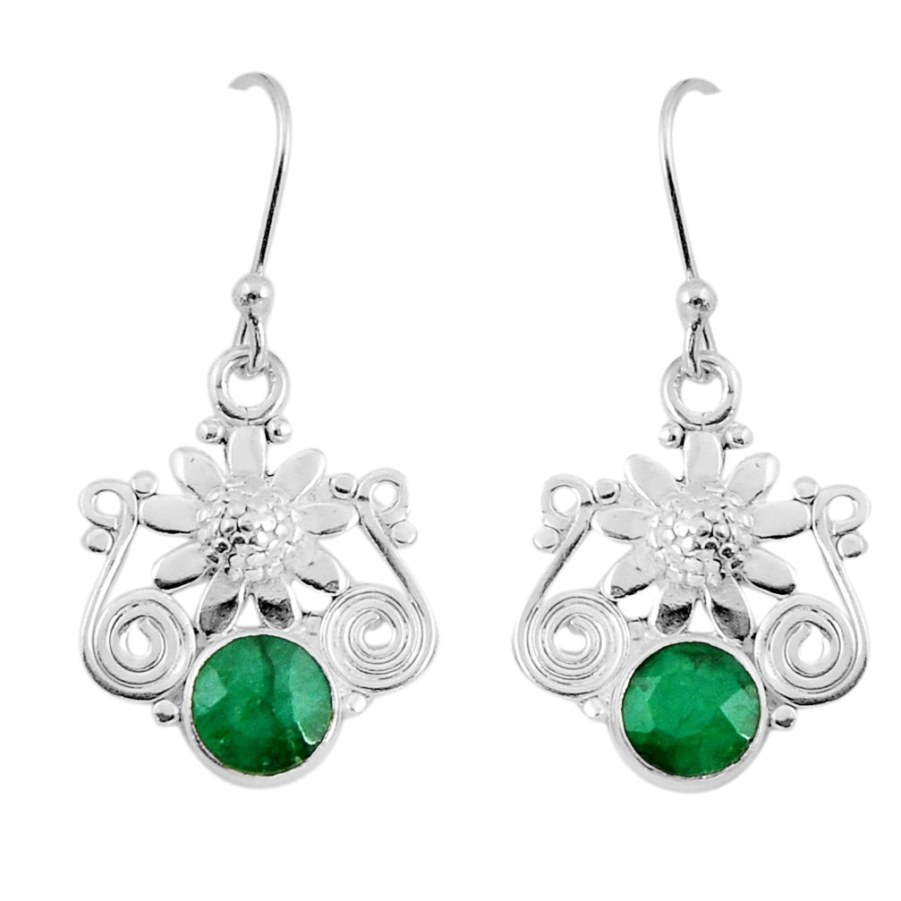 925 sterling silver 2.23cts natural green emerald flower earrings jewelry y58803