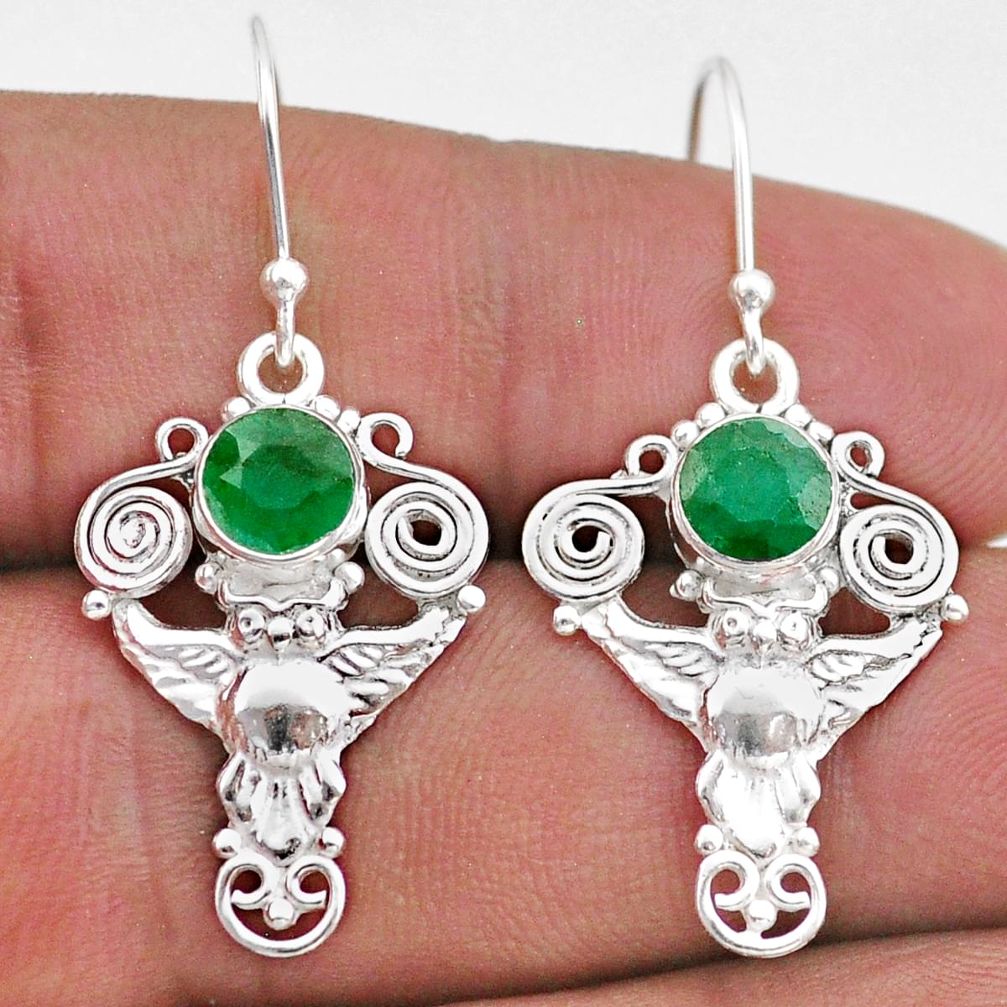 925 sterling silver 2.57cts natural green emerald owl earrings jewelry t47056