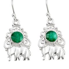 925 sterling silver 2.02cts natural green emerald round elephant earrings y47260