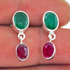 925 sterling silver 6.78cts natural green emerald ruby dangle earrings n49489