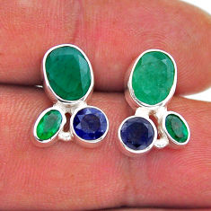 925 sterling silver 6.54cts natural green emerald sapphire stud earrings n49486