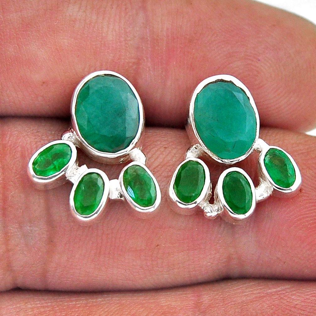 925 sterling silver 7.31cts natural green emerald stud earrings jewelry n49503