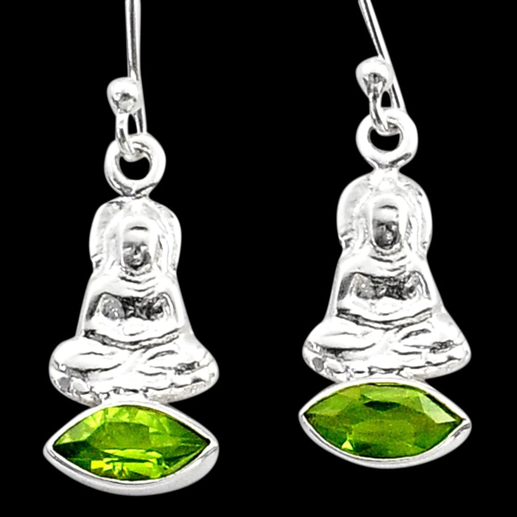 925 sterling silver 3.65cts natural green peridot buddha charm earrings t62808