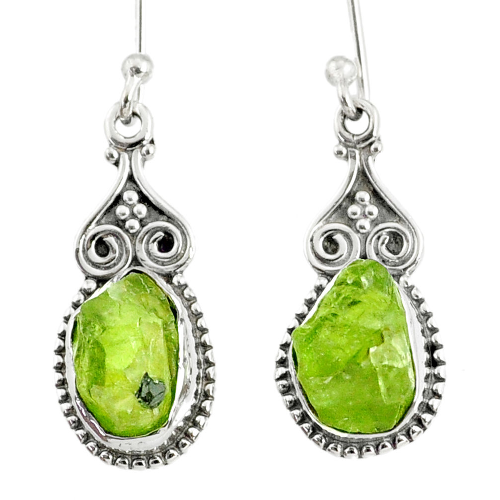 925 sterling silver 8.56cts natural green peridot rough dangle earrings r75164