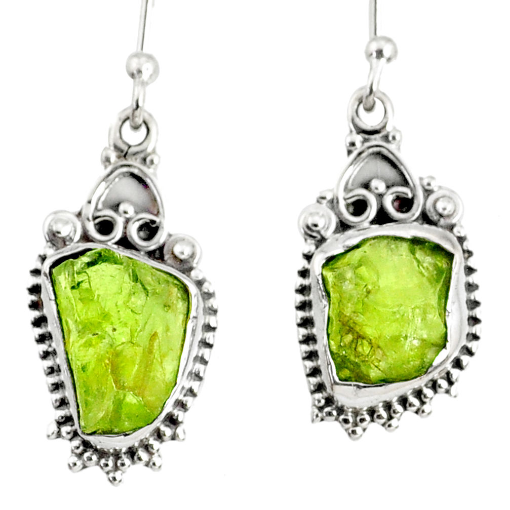 925 sterling silver 8.80cts natural green peridot rough dangle earrings r75168