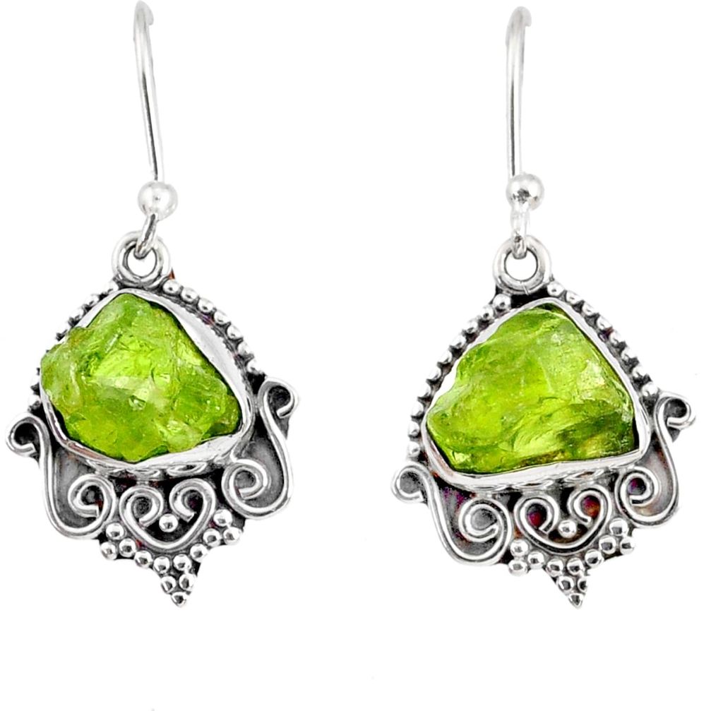 925 sterling silver 9.42cts natural green peridot rough dangle earrings r75176
