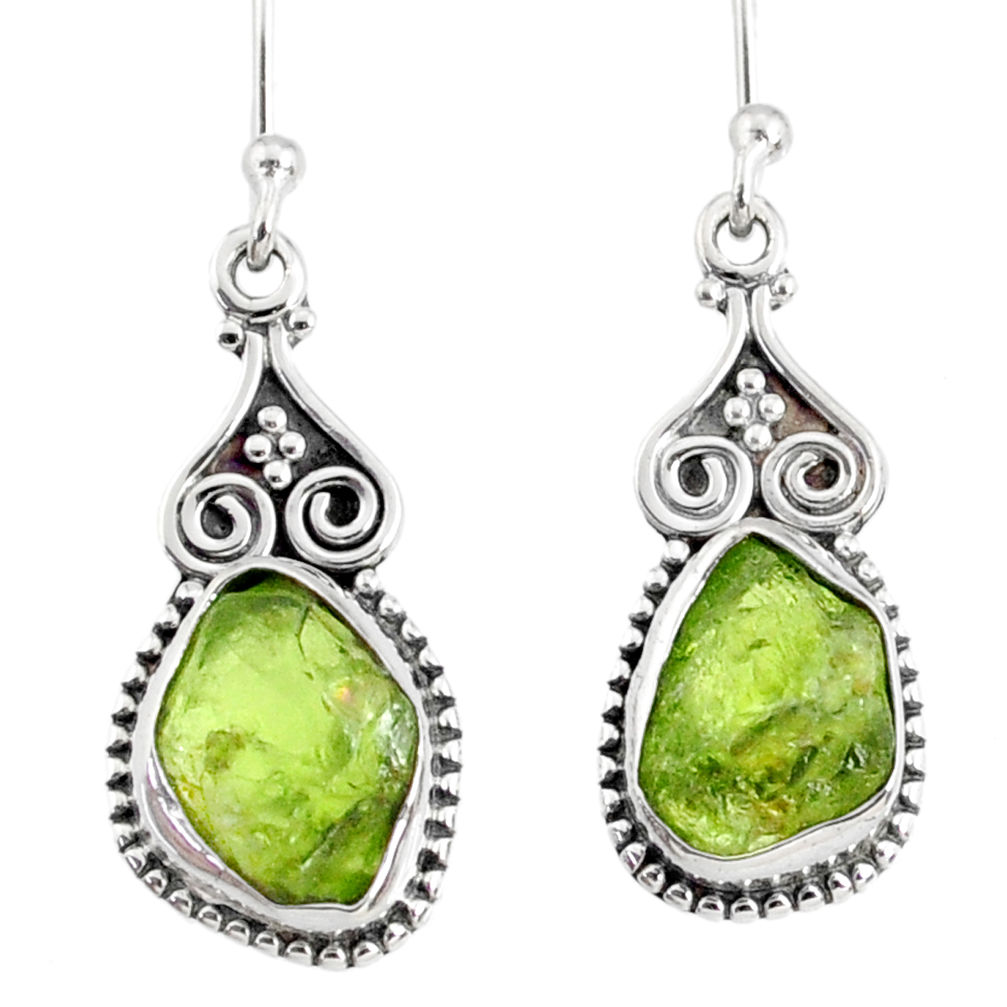 925 sterling silver 8.93cts natural green peridot rough dangle earrings r75187