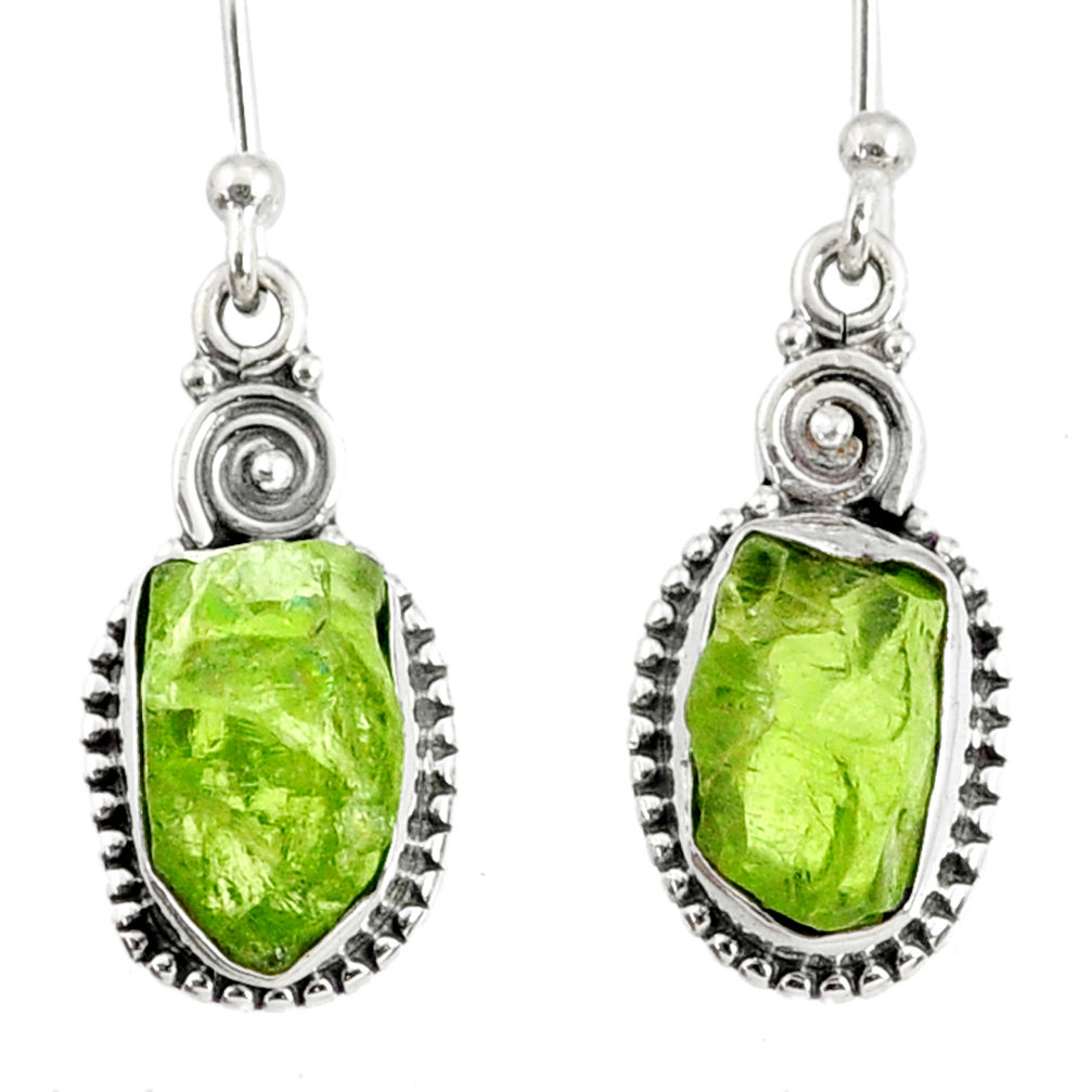 925 sterling silver 8.56cts natural green peridot rough dangle earrings r75194