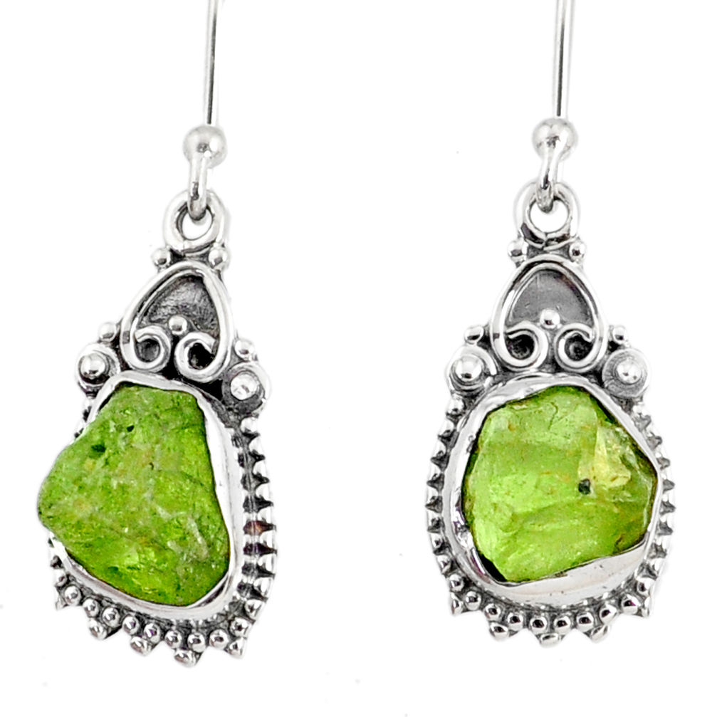 925 sterling silver 9.00cts natural green peridot rough dangle earrings r75199