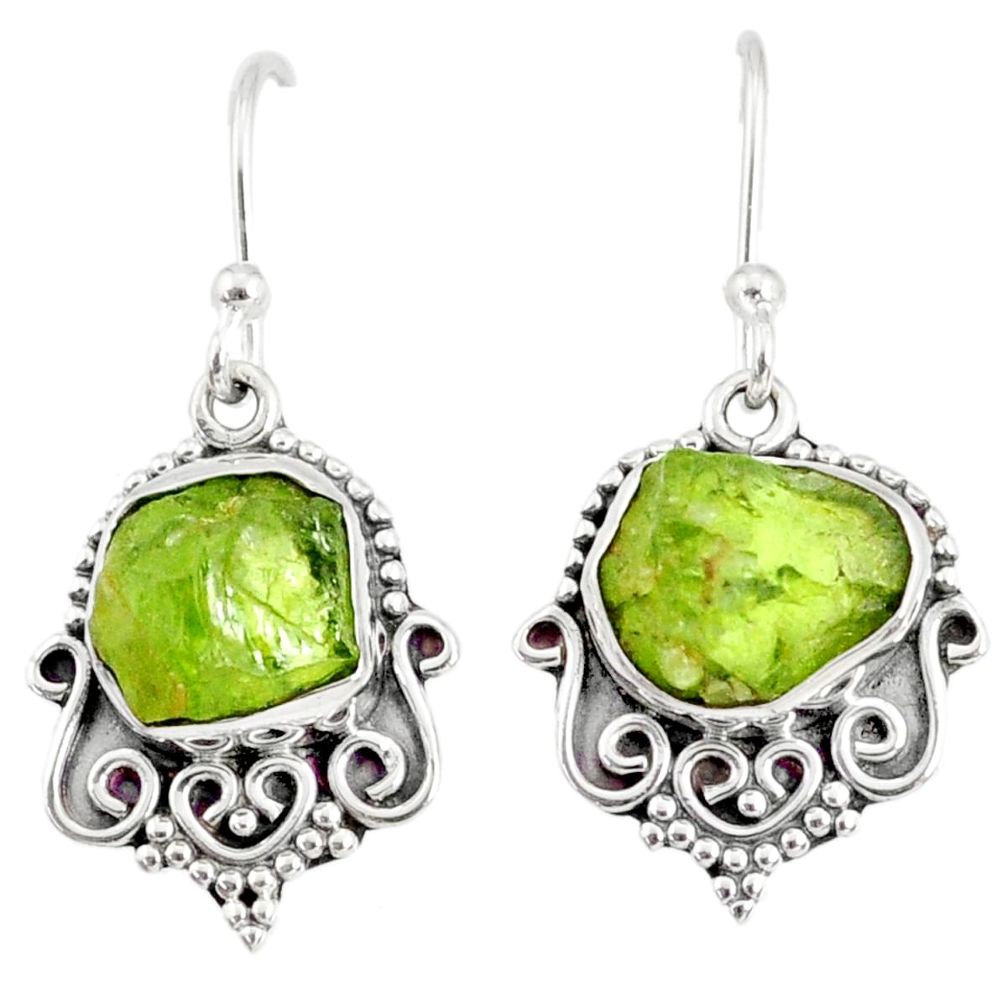 925 sterling silver 9.83cts natural green peridot rough dangle earrings r75204