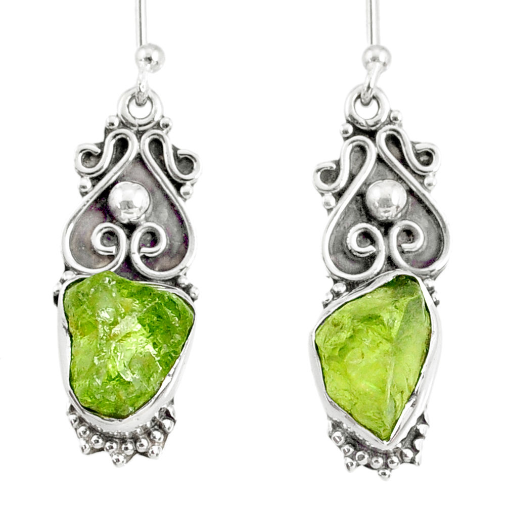 925 sterling silver 9.16cts natural green peridot rough dangle earrings r75214