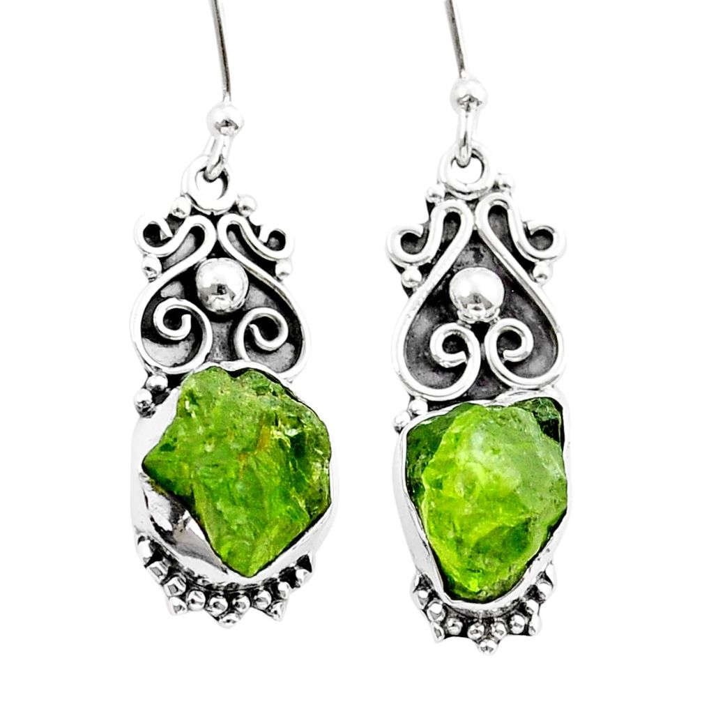 925 sterling silver 7.71cts natural green peridot rough dangle earrings y15394