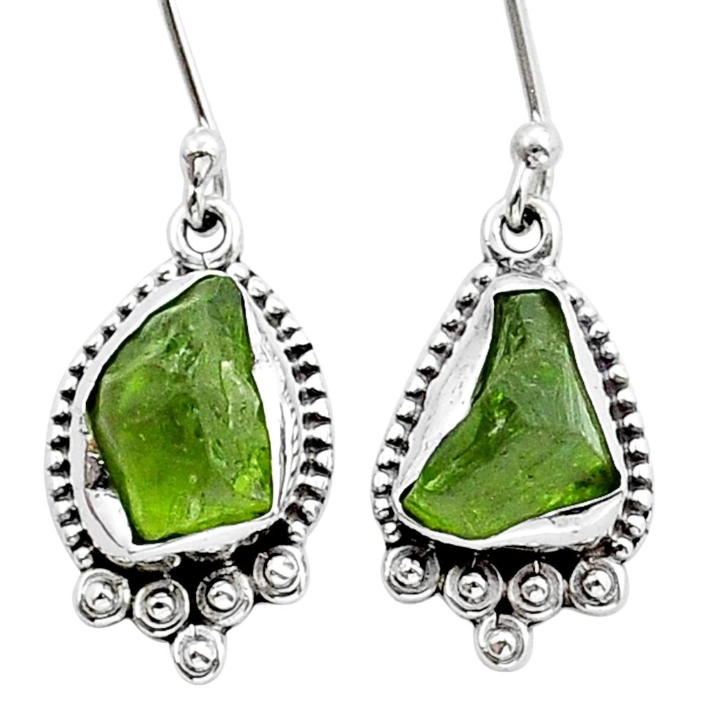 925 sterling silver 6.09cts natural green peridot rough dangle earrings y15719