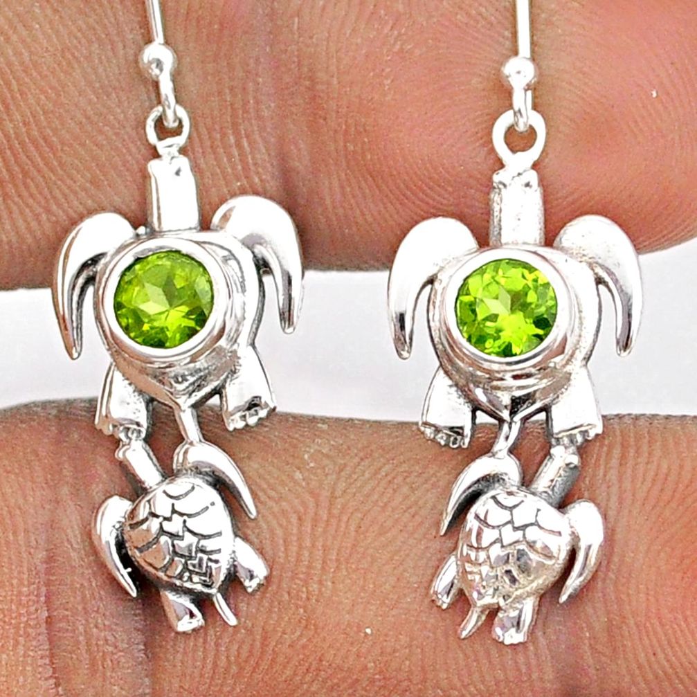 925 sterling silver 1.76cts natural green peridot tortoise earrings t95772