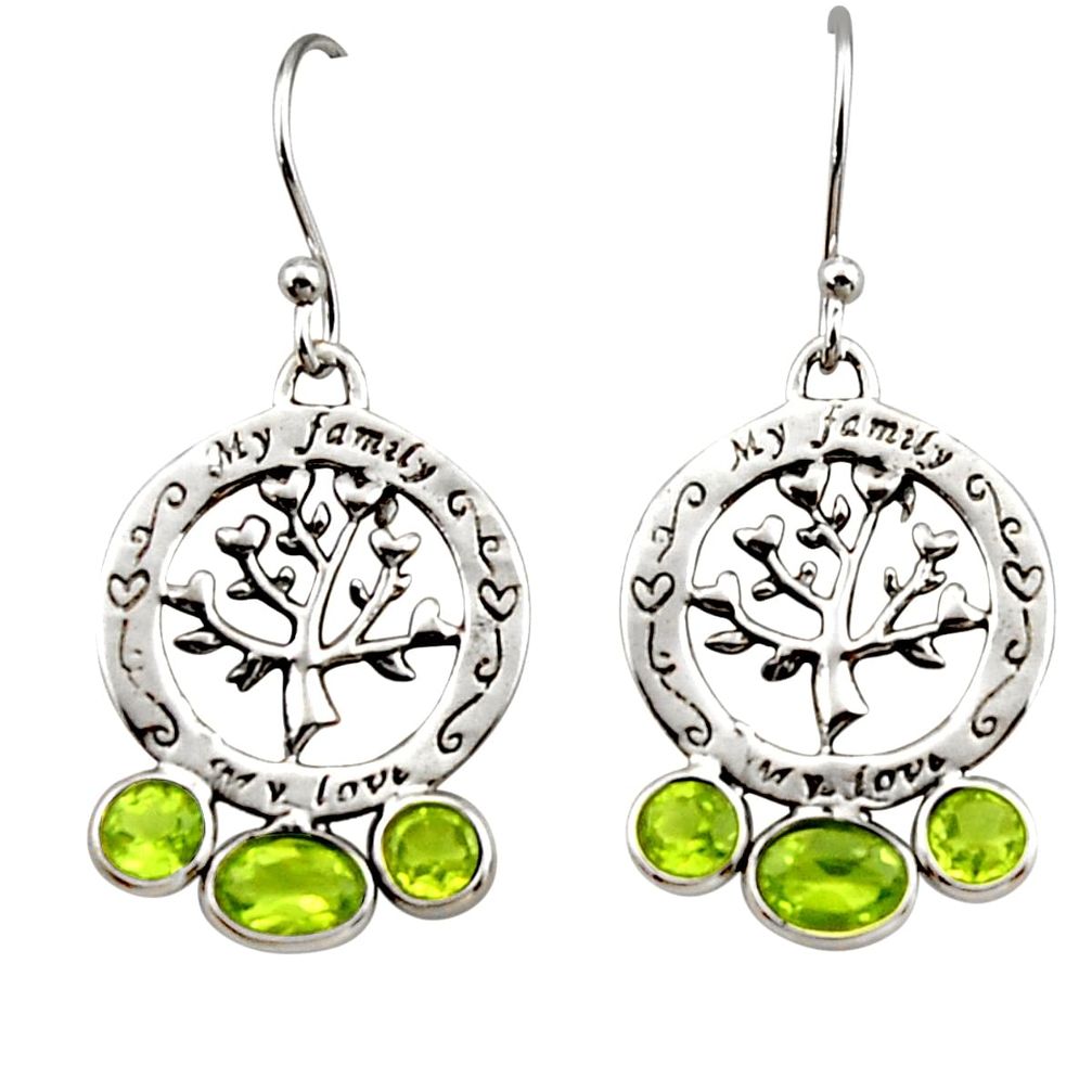 925 sterling silver 5.54cts natural green peridot tree of life earrings r32984