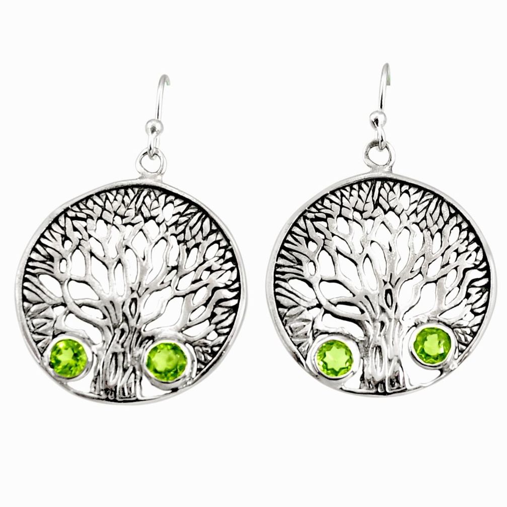 925 sterling silver 2.59cts natural green peridot tree of life earrings r33066