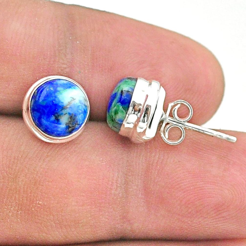 925 sterling silver 6.26cts natural green turquoise azurite stud earrings t37628