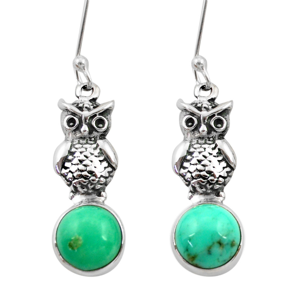 ver 6.40cts natural green turquoise tibetan owl earrings d40526