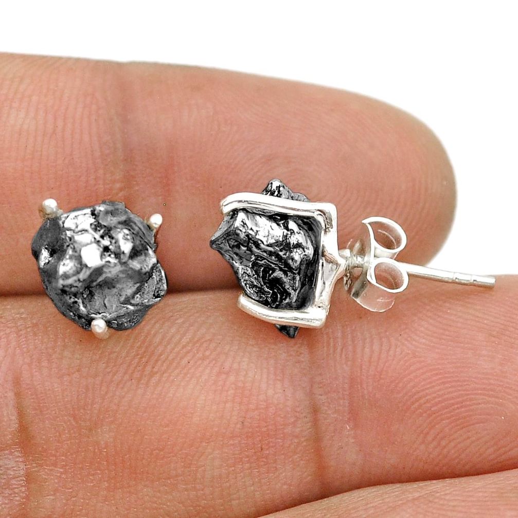 925 sterling silver 12.58cts natural grey meteorite gibeon stud earrings u75280