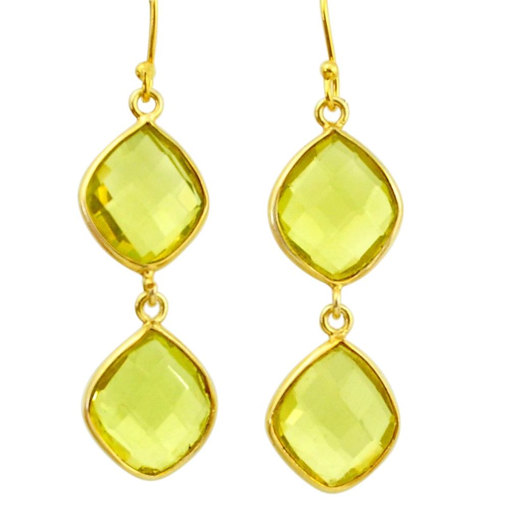 925 sterling silver 15.93cts natural lemon topaz 14k gold dangle earrings r31631