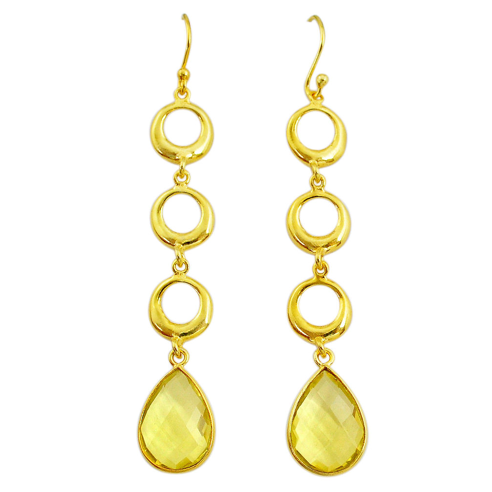 10.69cts natural lemon topaz 14k gold handmade dangle earrings t14704