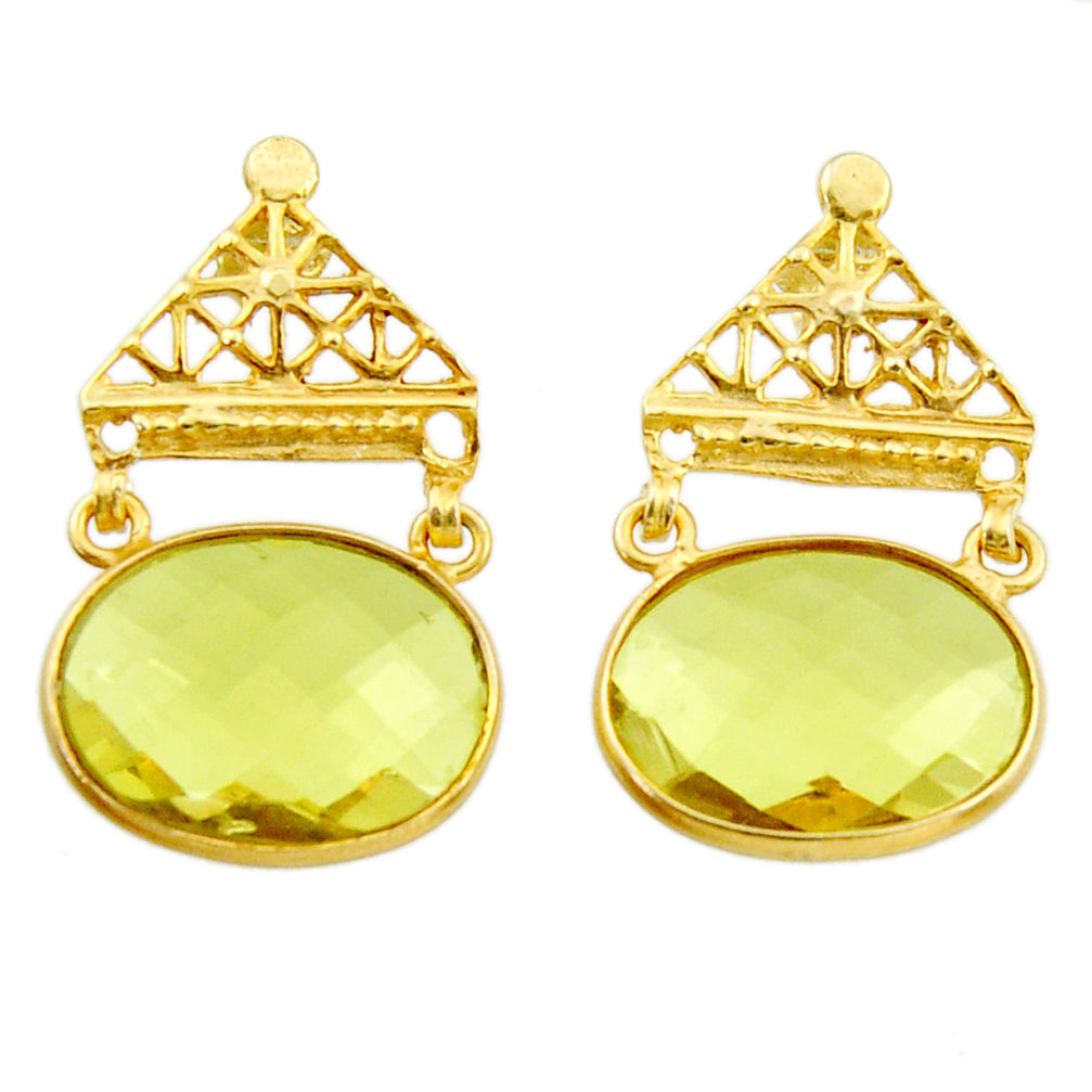 925 sterling silver 17.86cts natural lemon topaz 14k gold earrings r38533