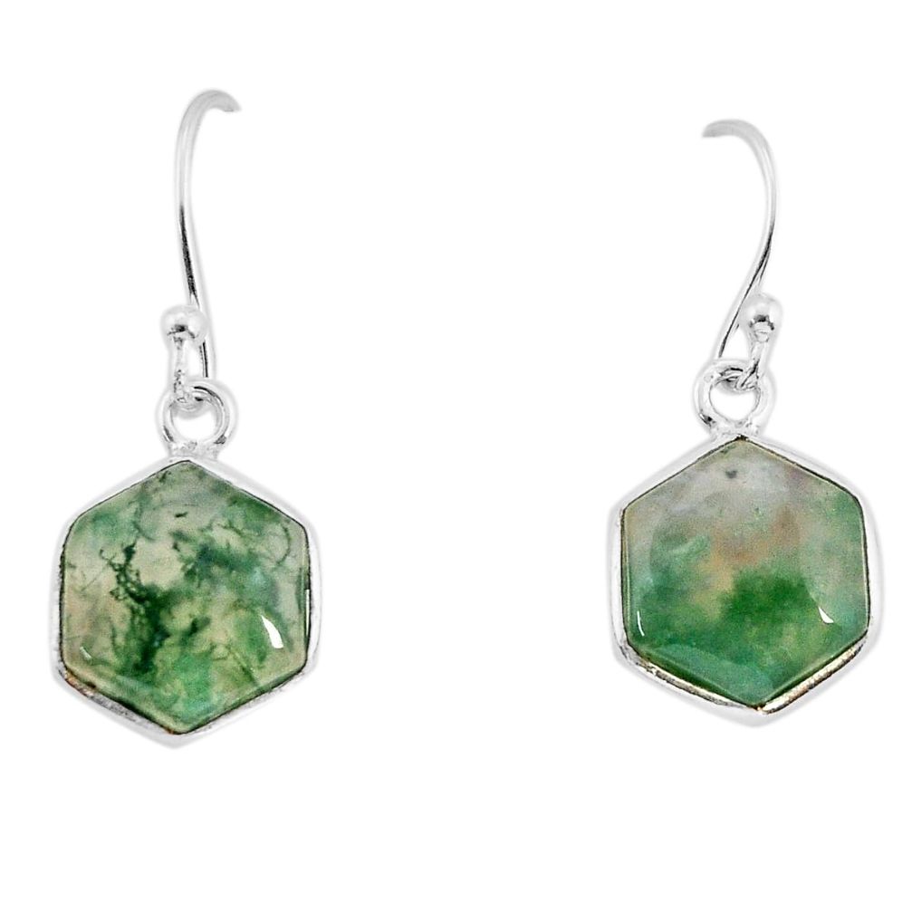 925 sterling silver 6.89cts natural moss agate hexagon dangle earrings y75772