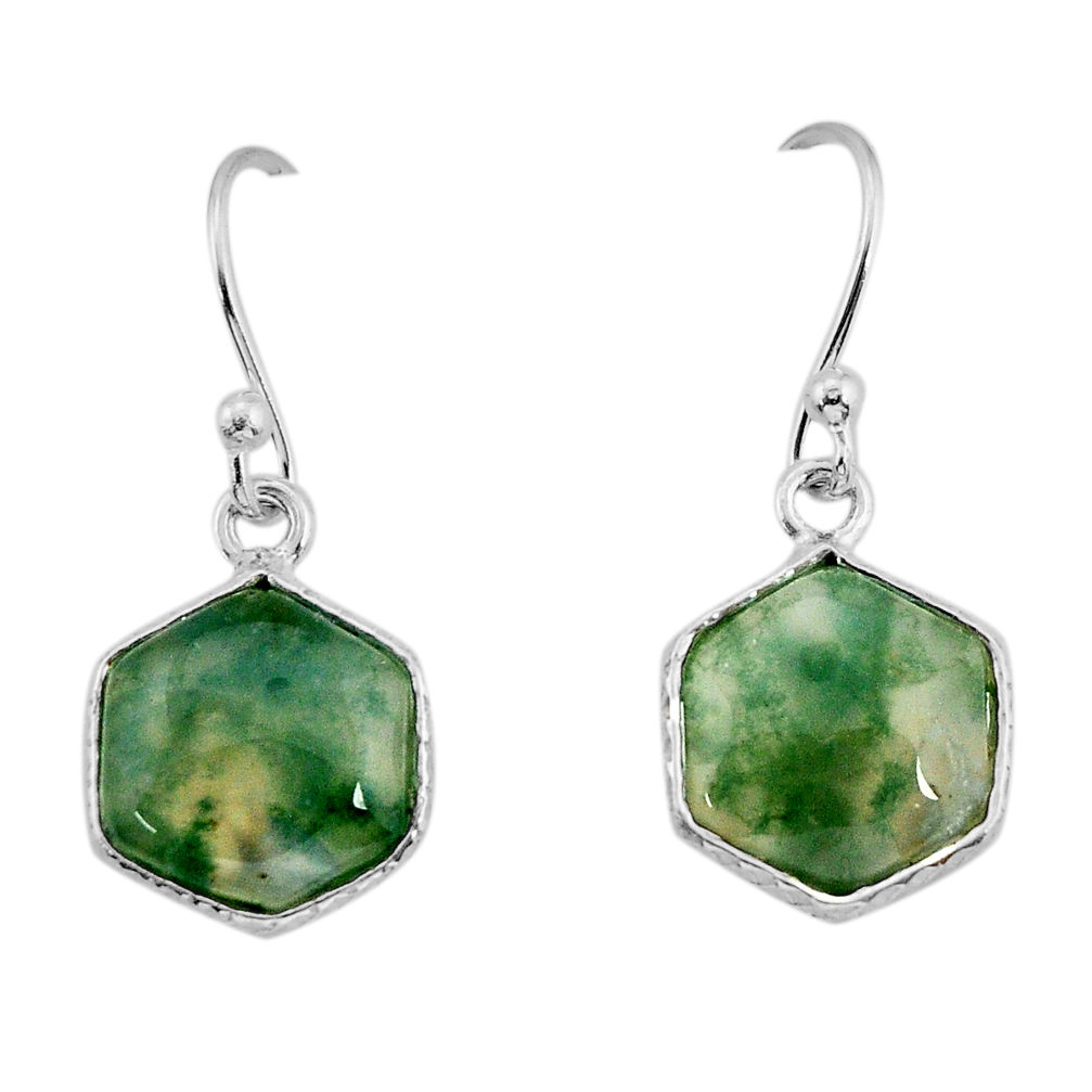 925 sterling silver 6.97cts natural moss agate hexagon dangle earrings y75778
