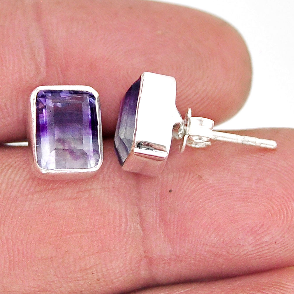 925 sterling silver 6.59cts natural multi color fluorite stud earrings y72279
