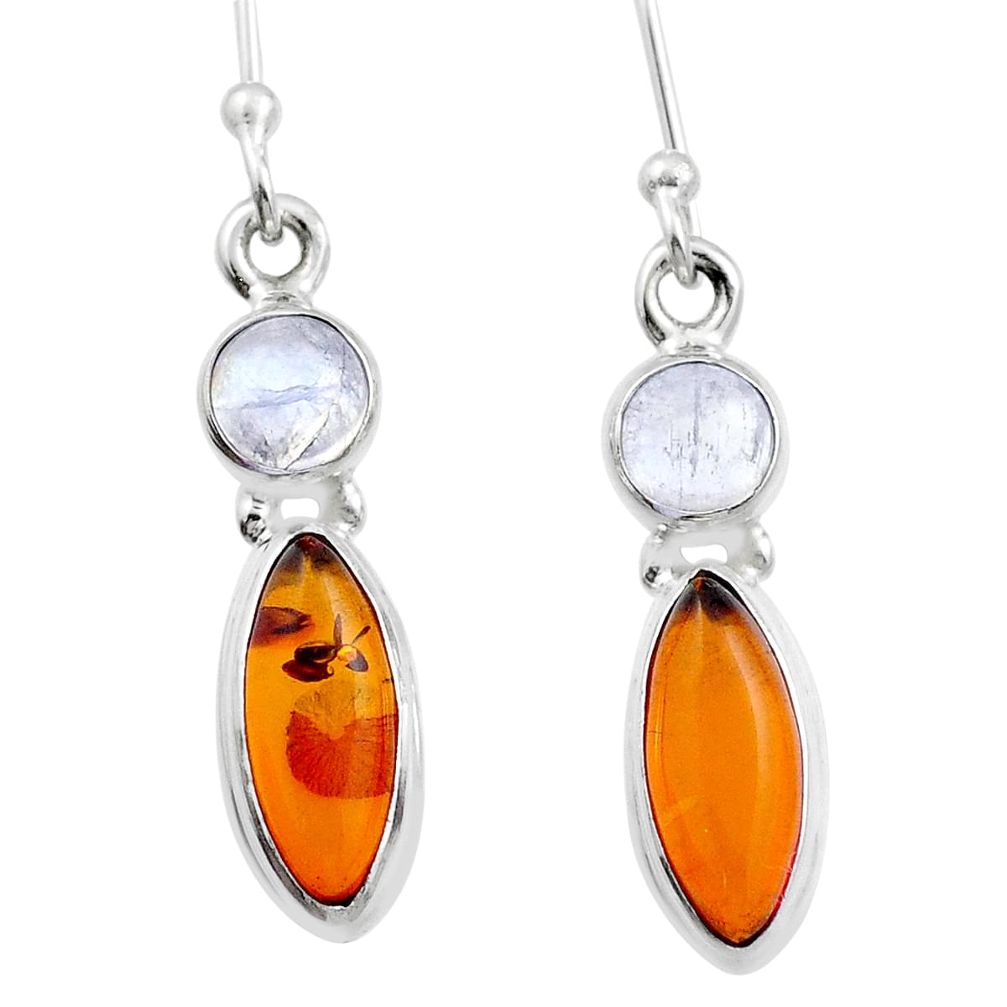 925 sterling silver natural orange amber moonstone dangle earrings u12863