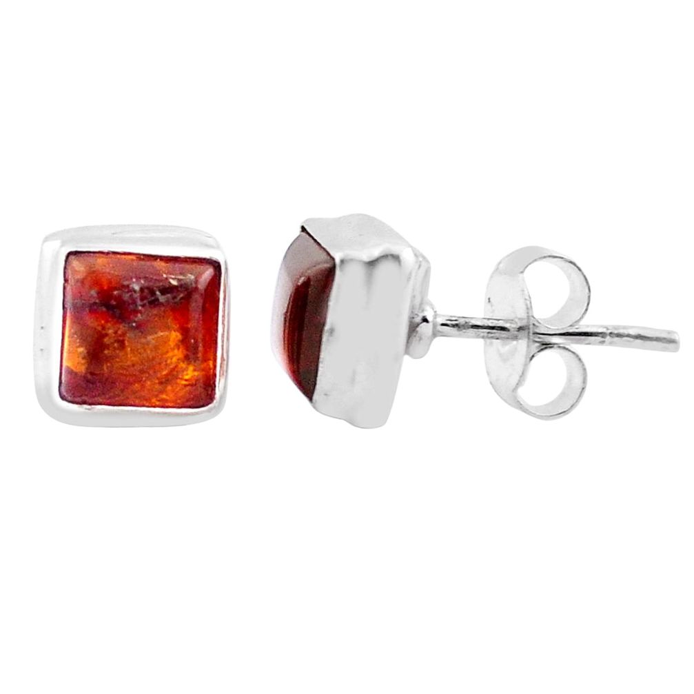 925 sterling silver natural orange amber stud earrings jewelry u12896