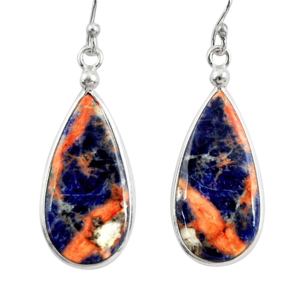925 sterling silver 11.93cts natural orange sodalite dangle earrings r28895
