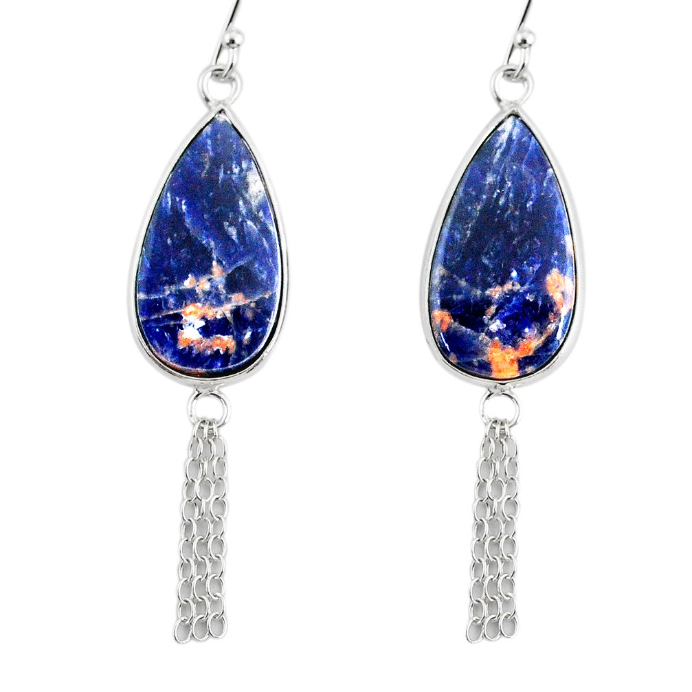 925 sterling silver 12.99cts natural orange sodalite pear dangle earrings r75614