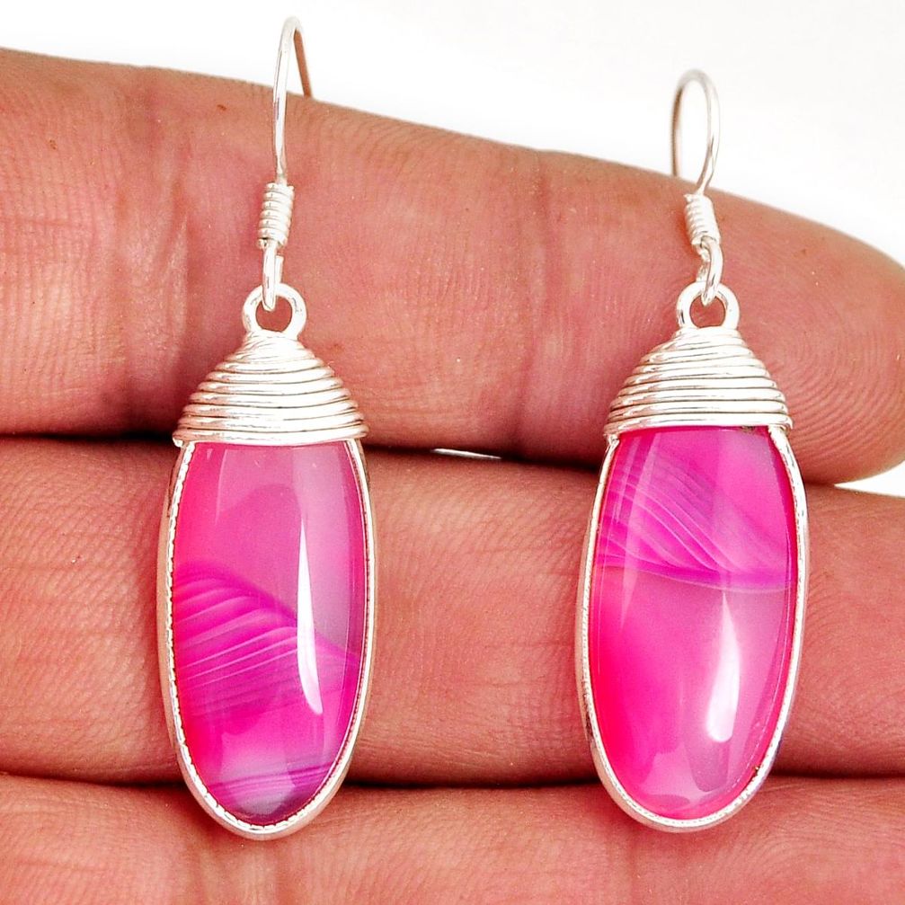 925 sterling silver 20.27cts natural pink botswana agate dangle earrings y74728