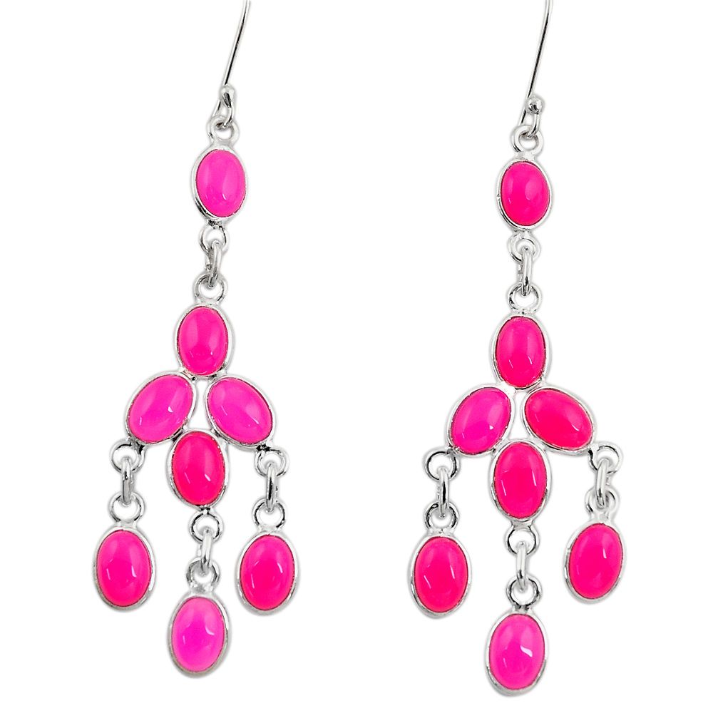 925 sterling silver 19.73cts natural pink chalcedony chandelier earrings d39784