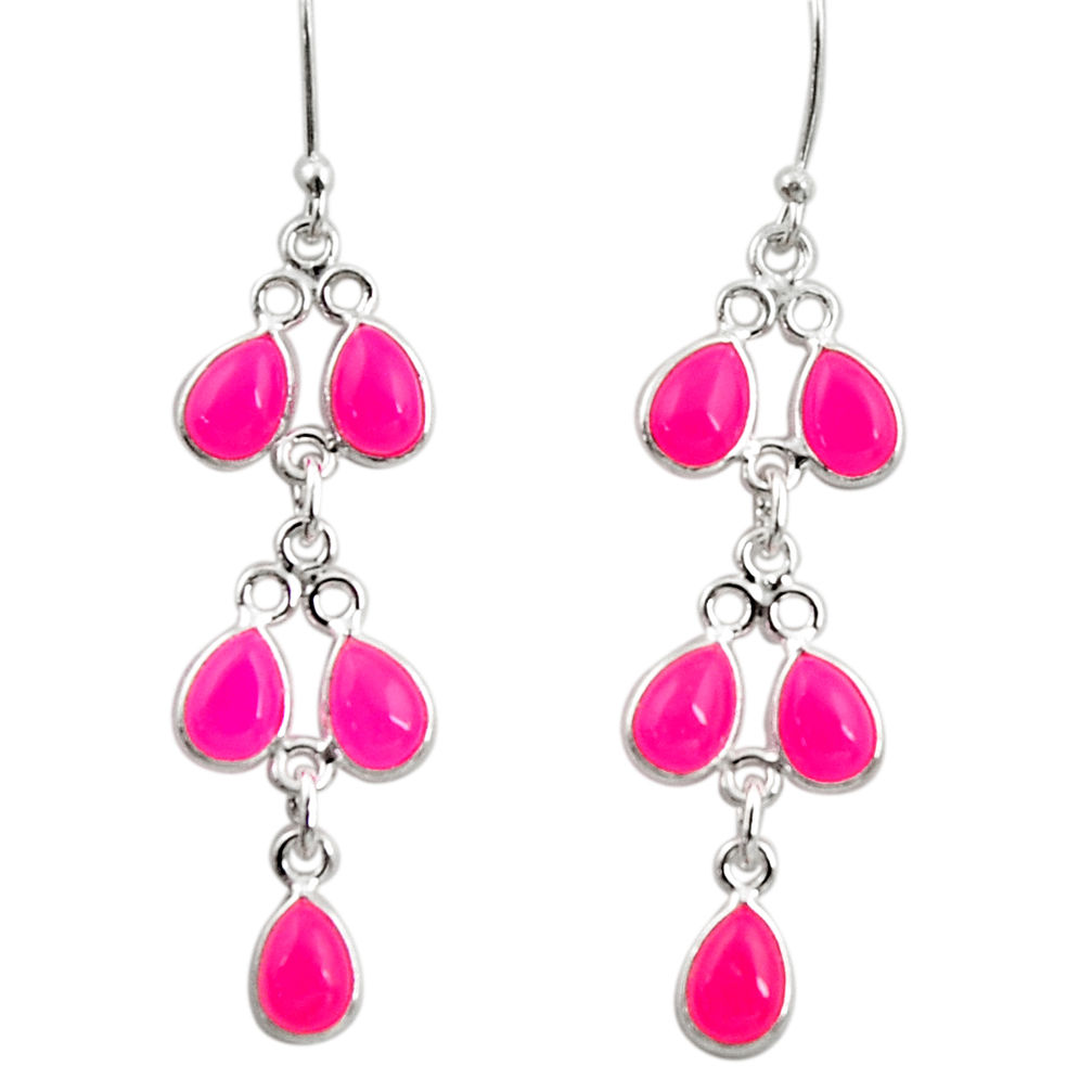 925 sterling silver 13.13cts natural pink chalcedony chandelier earrings d39888