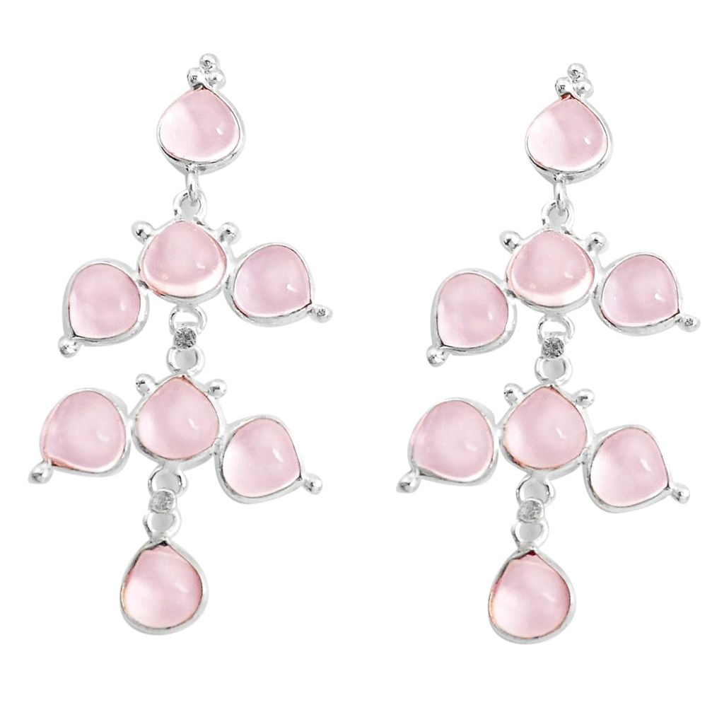 925 sterling silver 15.93cts natural pink chalcedony chandelier earrings p43894