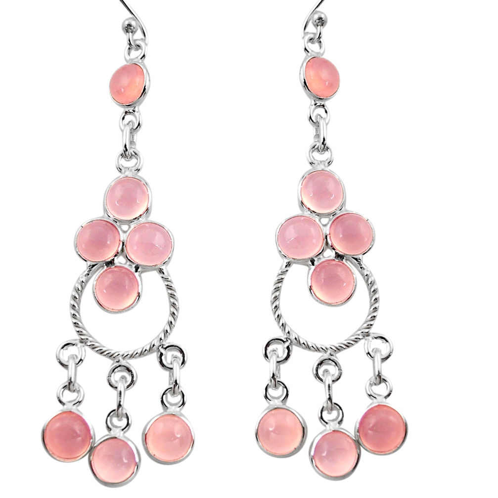 925 sterling silver 12.96cts natural pink chalcedony chandelier earrings r37384