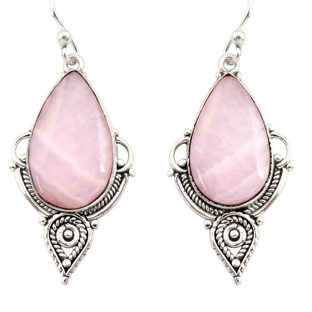925 sterling silver 17.57cts natural pink lace agate dangle earrings r30328