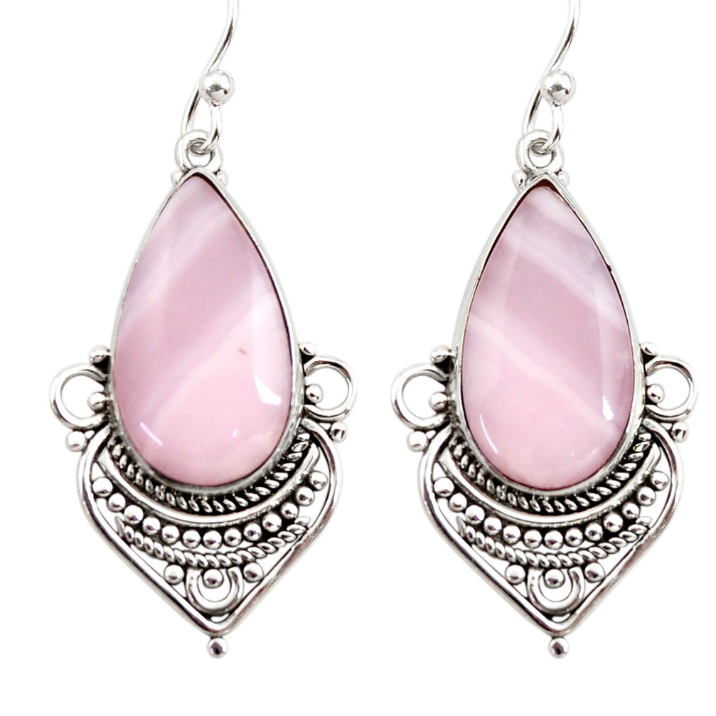925 sterling silver 16.68cts natural pink lace agate dangle earrings r30332