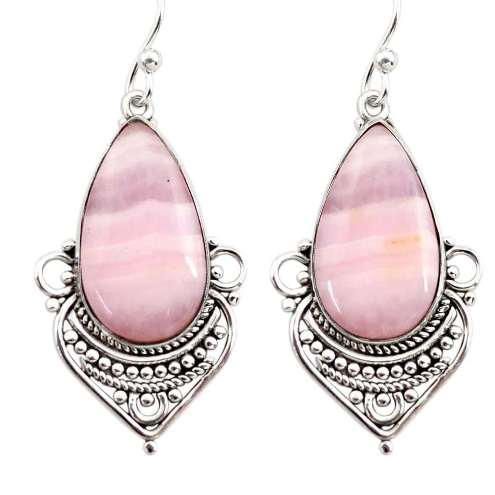 925 sterling silver 18.10cts natural pink lace agate dangle earrings r30339