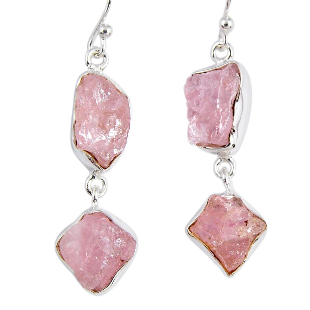 925 sterling silver 18.47cts natural pink morganite rough dangle earrings r55464
