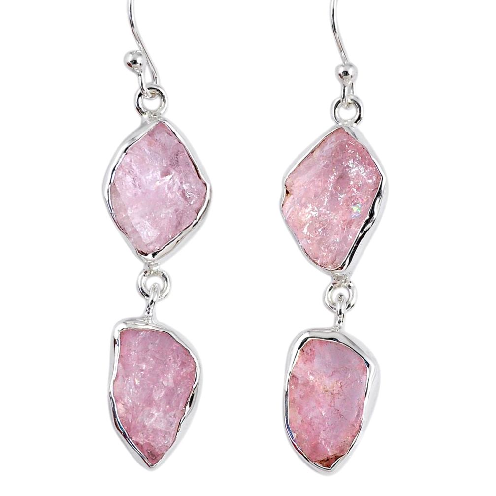 925 sterling silver 16.17cts natural pink morganite rough dangle earrings r55467