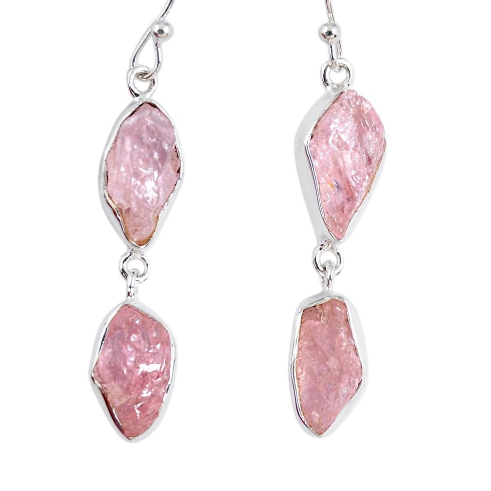 925 sterling silver 15.85cts natural pink morganite rough dangle earrings r55470