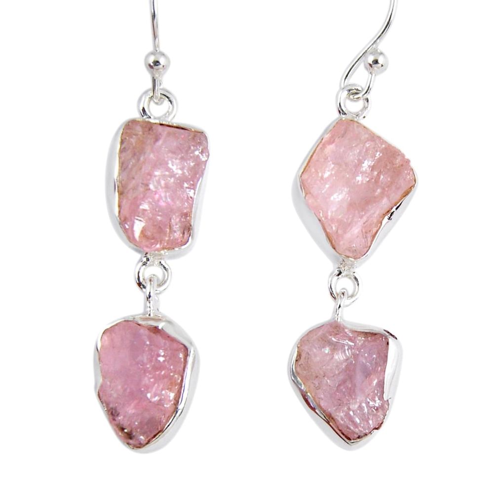 925 sterling silver 15.85cts natural pink morganite rough dangle earrings r55474