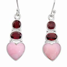 925 sterling silver 10.28cts natural pink opal heart red garnet earrings y80553