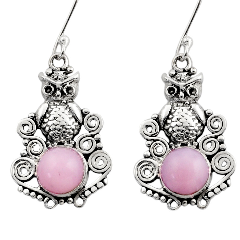 925 sterling silver 5.83cts natural pink opal owl earrings jewelry d40778