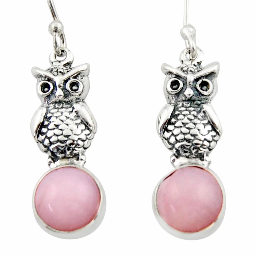 925 sterling silver 5.11cts natural pink opal owl earrings jewelry d46769