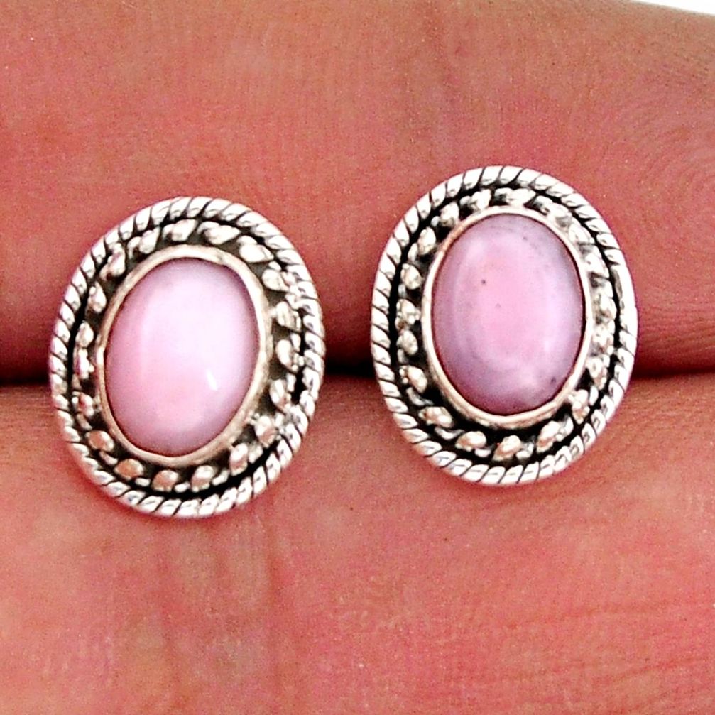 925 sterling silver 3.87cts natural pink opal round stud earrings jewelry y75308