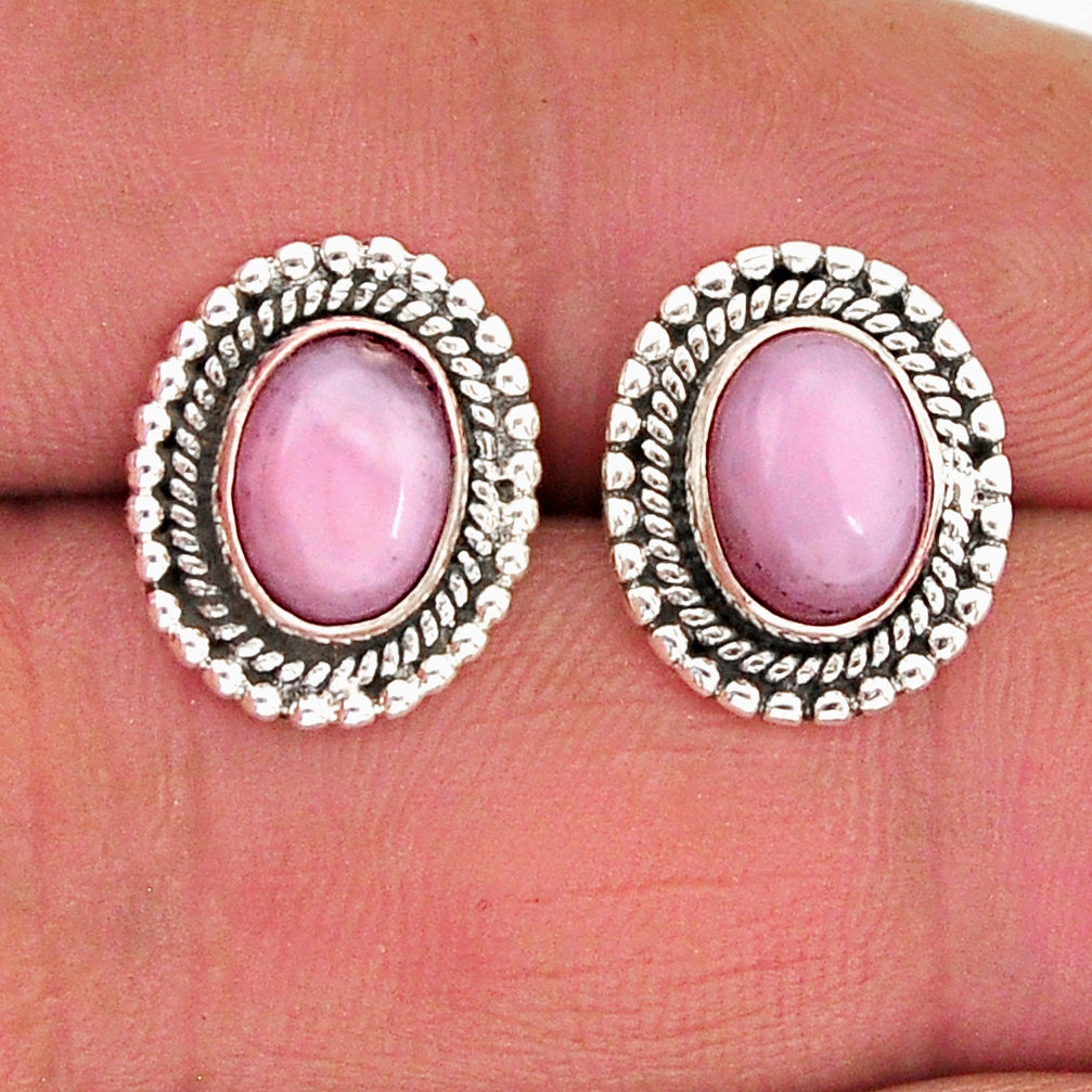 925 sterling silver 4.29cts natural pink opal round stud earrings jewelry y75319